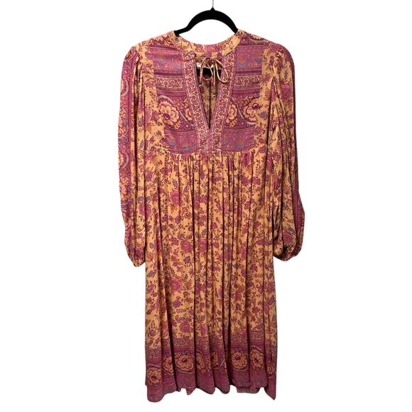 NWT Spell & The Gypsy Pink Blossom Print Folk Song Boho Midi Dress Womens XS - Picture 2 of 7